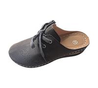 VBEDKDEB Mules pour femme - Sandales avec talon - Sandales mi-longues d'été avec protection des orteils et talon compensé lacé pour femme - Grandes tailles - Sandales pour femme, gris foncé, 40.5 EU