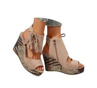 VBEDKDEB Sandales compensées pour femme - En daim - Avec bout ouvert - Fermeture éclair - Antidérapantes - Pour l'été - Pour la randonnée - Pour les voyages - Vacances - Sandales compensées, beige, 37