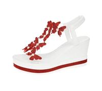 VBEDKDEB Sandales d'été confortables pour femme - Sandales compensées avec talon compensé - Ornement papillon tendance et strass - Populaires chez les filles - Chaussures bohèmes blanches, rouge, 40.5