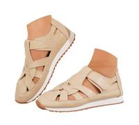 VBEDKDEB Slip On Sneakers Chaussures de loisirs pour femme avec semelle souple et pointe fermée, tendance, creux, en cuir plat, chaussures de loisirs Elevateshoes, beige, 40.5 EU