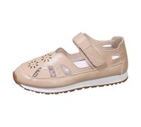 VBEDKDEB Slip On Sneakers Chaussures de loisirs pour femme Chaussures pointues Chaussures de loisirs tendance creuses plates Bouche en cuir Chaussures orthopédiques, beige, 37 EU