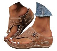 VBEDKDEB Tongs orthopédiques pour femme - Talon compensé - Élégantes - En cuir - Confortables - Antidérapantes - Pour l'été - Décontractées - Plage - Vacances, T 1 marron, 37.5 EU