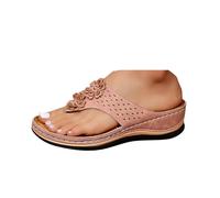 VBEDKDEB Tongs orthopédiques pour femme - Talon compensé - Élégantes - En cuir - Confortables - Antidérapantes - Pour l'été - Décontractées - Plage - Vacances, T 2 Rose, 36 EU