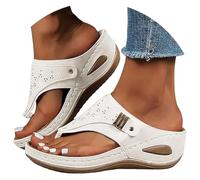 VBEDKDEB Tongs orthopédiques pour femme - Talon compensé - Élégantes - En cuir - Confortables - Antidérapantes - Pour l'été - Décontractées - Plage - Vacances, T 1 Blanc, 38.5 EU