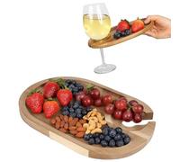 VBESTLIFE Assiettes D'apéritif au Vin, Assiettes à Cocktails en Bois avec Porte-verre à Vin, Petit Fromage de Charcuterie pour la Fête D'anniversaire de la Rédaction
