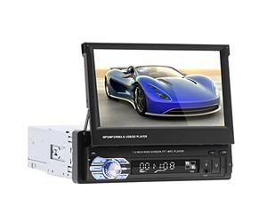 VBESTLIFE Autoradio Bluetooth MP5, Radio Stéréo avec 7 Pouces Écran Tactile Auto Rétractable, Support Lecteur de Musique/Vidéo/Radio, avec Caméra Compatible avec Clé USB, Disque Dur Mobile, etc
