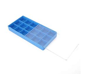 VBESTLIFE Boîte de Rangement D'outils de Montre en Plastique Durable avec Couvercle Anti-poussière pour Pièces de Montre, Grille 18 Adaptée aux Horlogers, Bleu Léger (18 carrés)
