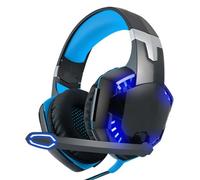 Vbestlife Casque de jeu filaire avec éclairage à la mode, texture métallique avec microphone antibruit, pour jeux sur PC (noir + bleu)