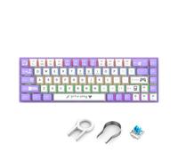 VBESTLIFE Clavier de Jeu Mécanique Portable 60%, Mini Clavier de Bureau Filaire Compact à 68 Touches avec Interrupteur Bleu, Rétro-éclairage LED (Interrupteur Bleu - Violet Blanc)