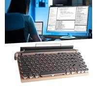 VBESTLIFE Clavier Mécanique, Clavier de Machine à écrire sans Fil rétroéclairé RVB avec Touches Rondes Vintage, Connexion Tri-Mode, Compatible avec, iOS (Couleur du Grain du Bois)