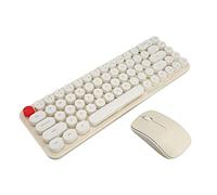 VBESTLIFE Combo Clavier et Souris sans Fil, Clavier Rétro Mignon sans Fil avec Touches Rondes, Connexion 2,4 GHz, pour PC, Ordinateur Portable pour Windows (Beige)