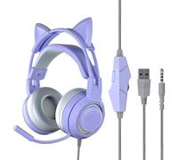 VBESTLIFE Écouteurs à Oreilles de Chat avec Micro Antibruit, Casque de Jeu Filaire avec Oreilles de Chat Amovibles, pour PC, One, PS5 (Purple)
