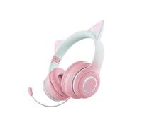 VBESTLIFE Écouteurs Bluetooth à Oreilles de Chat pour Enfants et Adultes, Temps de Jeu de 15 Heures, écouteurs LED Pliables sans Fil avec Micro Détachable (Pink)