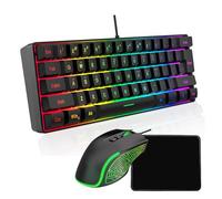 VBESTLIFE Ensemble Clavier et Souris de Jeu 60%, Clavier rétroéclairé RVB et Souris de Jeu 3600 DPI, Clavier et Souris Filaire Ultra Compact avec Tapis de Souris (Ensemble Noir)