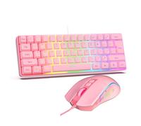 VBESTLIFE Ensemble Clavier et Souris de Jeu 60%, Clavier rétroéclairé RVB et Souris de Jeu 3600 DPI, Clavier et Souris Filaire Ultra Compact avec Tapis de Souris (Ensemble rosé)