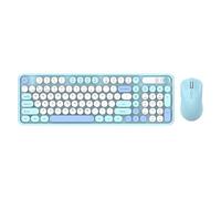 VBESTLIFE Ensemble Clavier et Souris sans Fil, Clavier D'Ordinateur de Forme Ronde à 98 Touches, 2.4G + sans Fil, pour Ordinateur Portable, PC, Ordinateur (Bleu de Montagne lointaine)