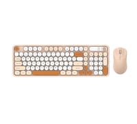 VBESTLIFE Ensemble Clavier et Souris sans Fil, Clavier D'Ordinateur de Forme Ronde à 98 Touches, 2.4G + sans Fil, pour Ordinateur Portable, PC, Ordinateur (Thé au Lait)
