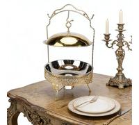 VBESTLIFE Ensemble de Réchauds en Acier Inoxydable, Chauffe-plats Rond de 8 L avec Couvercle Suspendu et Cuillère, pour les Fêtes à Domicile, les événements de Restauration