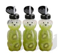 VBESTLIFE Gobelets en Paille D'ours 3 Pièces, Gobelets en Plastique Réutilisables Anti-fuite de 230ml avec Pailles en Silicone pour Boissons Froides, Jus, Smoothies, Lait