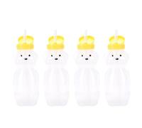 VBESTLIFE Gobelets en Paille D'ours, Bouteilles Réutilisables étanches de 230ML avec Pailles en Silicone pour Jus de Lait et Smoothies 4 Pièces (Couvercle jaune)