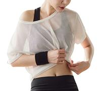 VBESTLIFE Haut de Couverture en Maille, Manches Courtes à Séchage Rapide, Coupe Ample, T-Shirt en Maille pour Femmes, pour l'été, Le Fitness, Le Yoga, Le Cyclisme (Blanc)