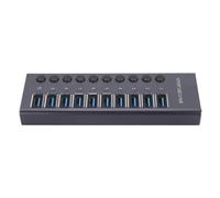 VBESTLIFE Hub de Données USB 3.0, Répartiteur USB à Commutateur Individuel à 10 Ports avec Adaptateur d'alimentation 60 W, pour Ordinateur Portable, Ordinateur de Bureau, Console de Jeu (Prise UE)