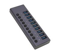 VBESTLIFE Hub USB alimenté, Extenseur de Hub de Port USB en Aluminium à 10 Ports, Répartiteur de Hub USB C avec Interrupteur Marche-arrêt Individuel pour Ordinateur Portable, PC, Disque