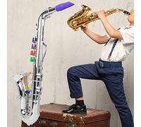 VBESTLIFE Jouet de Saxophone pour Enfants, Mini Sax en Plastique avec 8 Touches Réalistes, Code Couleur pour Un Apprentissage Facile, Cadeau de Jeu de Simulation Sûr et Non Toxique pour Les (Silver)