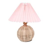 VBESTLIFE Lampe de Table Plissée, Abat-jour en Lin Jaune Doux, Pied en Rotin, Lampe de Chevet, Décoration Unique pour Chambre de Fille (Rosâtre)