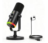 VBESTLIFE Microphone à Condensateur USB, Micro Cardioïde Dynamique avec éclairage RVB et Suppression du Bruit ENC, pour Le Streaming, L'enregistrement de Jeux, Le Podcasting (Black)