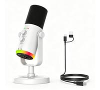 VBESTLIFE Microphone à Condensateur USB, Micro Cardioïde Dynamique avec éclairage RVB et Suppression du Bruit ENC, pour Le Streaming, L'enregistrement de Jeux, Le Podcasting (White)