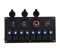 VBESTLIFE Panneau d'Interrupteurs à Bascule, Panneau de Commutation à 8 Gangs avec 8 Interrupteurs à Bascule, de Commutation de Voltmètre Double USB pour Voitures, Bateaux 12 V 24 V, Protection de