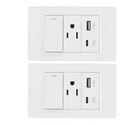VBESTLIFE Paquet de 2 Prises Murales, 15A, 3 Broches, AC 10W, Port USB Type C 2,1a, Interrupteur de Commande Unique, Prise Murale et Interrupteur D'éclairage (américaine)
