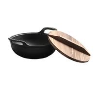 VBESTLIFE Poêle Antiadhésive Wok en Fonte Double épaissie pour un Chauffage Uniforme, Couvercle en Bois Lourd pour une Rétention de Chaleur Prolongée 11,8x11,8x3,7 Pouces (30 cm / 11,8 pouces)