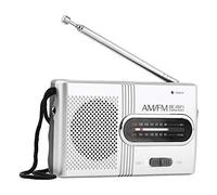 Vbestlife Radio portable AM FM avec 2 piles AA (non incluses), mini radio avec haut-parleur intégré, argent