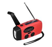 VBESTLIFE Radio Portable AM/FM/WB, Radio météo 3 en 1 Radio multifonctionnelle avec Méthode de Chargement Multiple, Chargeur de Lampe-Torche Solaire Type de Main avec 3LED(Rouge)