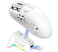 VBESTLIFE Souris de Jeu sans Fil avec Station de Chargement RVB, 3 Modes 2,4 G USB C Filaire BT, 12 000 DPI, 7 Boutons Programmables Silencieux pour PC Portable (White)