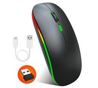 VBESTLIFE Souris sans Fil Rechargeable avec Souris de Bureau à Trois Vitesses DPI 1600DPI à lumière colorée 2,4 GHz pour Windows/XP/Vista/Linux(Noir)