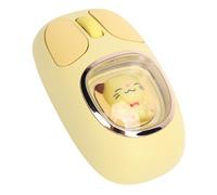 VBESTLIFE Souris sans Fil, Triple Mode 2,4 G/Bluetooth 5.0/3.0, Rechargeable, Silencieuse, Rétroéclairée RVB, Souris D'Ordinateur Ergonomique, Design de Poupée Mignonne, pour Ordinateur (Yellow)