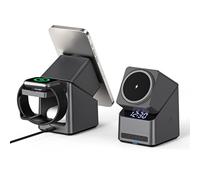 VBESTLIFE Station de Charge sans Fil 4 en 1 pour Appareils iOS avec Horloge, Chargeur Magnétique de Voyage 15 W, Compatible avec (séries 17/16/15/14/13/12), Montre et écouteurs.
