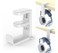 VBESTLIFE Support pour Casque, Pince Sous le Bureau à 360 ° sur Support pour écouteurs avec Fente de Rangement pour Câble USB, pour la Configuration des Jeux, Accessoires de Bureau (WHITE)