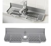 VBESTLIFE Tapis de Robinet en Silicone, Plateau D'égouttage de 45 Cm de Long pour évier de Cuisine, avec Trou Découpable, Protection Anti-éclaboussures et Tapis D'égouttage pour Plan de (GRAY)
