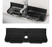 VBESTLIFE Tapis de Robinet en Silicone, Plateau D'égouttage de 45 Cm de Long pour évier de Cuisine, avec Trou Découpable, Protection Anti-éclaboussures et Tapis D'égouttage pour Plan de (BLACK)