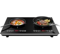 VBGK Plaque Induction 2 Feux, Plaque de Cuisson Electrique 220V 3600W, Plaque Vitrocéramique 2 Feux, capteur LED tactile, Tables de Cuisson, Verrouillage Enfant, Minuterie, Plaque à Induction Portable