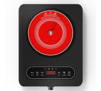 VBGK Plaque Vitrocéramique 1 Feu, 2000W Tables de Cuisson avec Bouton, Plaque Induction Posable Température Réglable et Minuterie, Commande Tactile, Plaque de Cuisson Vitrocéramique 220-240V