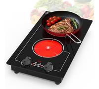 VBGK Plaque Vitrocéramique 2 Feux 220V 3000W, Plaque de Cuisson Electrique avec Prise, 9 Niveaux de Puissance, Sécurité Enfants, Minuterie, Protection Contre Surchauffe, Commandes Tactiles et Boutons