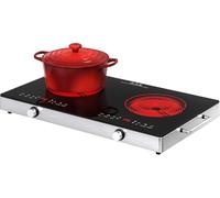 VBGK Plaque Vitrocéramique 2 Feux, 220V 3600W avec Bouton de Commande, 9 Niveaux de Puissance, Verrouillage et Minuterie pour Enfants, Tactile LED, Plaque induction 2 Feux Portable
