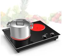 VBGK plaque vitrocéramique 2 feux, plaque de cuisson 3000 W 9 niveaux de chauffe, minuterie et sécurité enfant, commande tactile à bouton LED avec prise