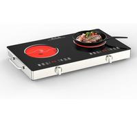 VBGK Table de Cuisson 220V 3520W, Plaque Vitrocéramique 2 Feux avec 9 Niveaux de Puissance, Bouton et Commande Tactile, Verrouillage de Sécurité Enfant, Minuterie, Plaque de Cuisson Electrique 2 Feux