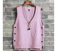 VBHJK Pull sans Manche,Col en V pour Femmes Gilet Tricoté Boutons Latéraux De Couleur Unie Conception Irrégulière Lettre Amour Jacquard Débardeur Décontracté Vintage Manches Un Rose L
